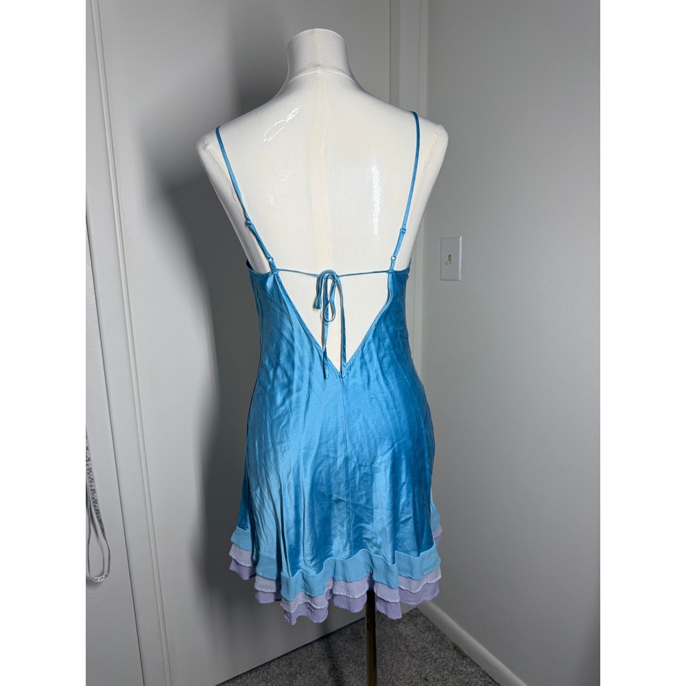 Y2K Victoria's Secret Silk Chiffon Ruffle Blue Bow Mermaid Vintage Slip Dress M - Picture 8 of 10